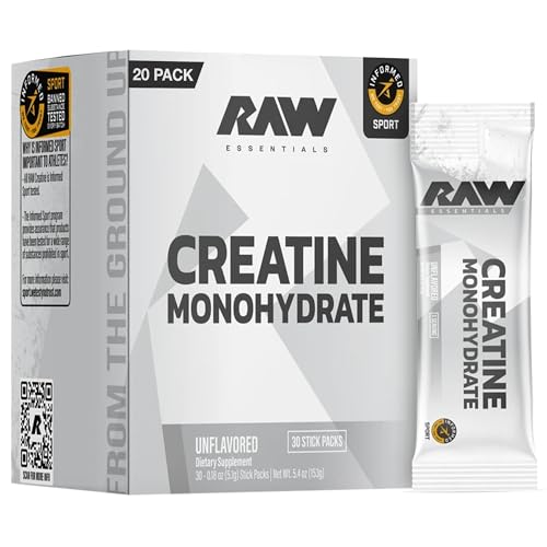RAW Creatine Monohydrate To-Go Stick Packs – Unflavoured 30 Sticks 5g Per Serving