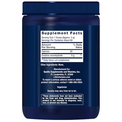 Life Extension Pure Creatine Monohydrate Powder Unflavored  300g / 60 Servings