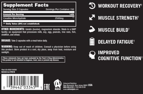 Animal Pure Universal Creatine Monohydrate Capsules 300 Capsules 150 Servings
