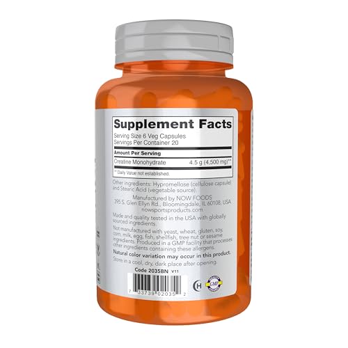 NOW Sports Creatine Monohydrate Vegetarian Capsules 120 240 Veg Caps