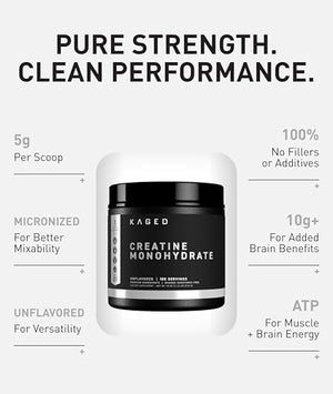 Kaged Pure Micronised Creatine Monohydrate Powder Unflavoured 100 Servings 500g