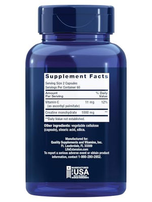 Life Extension Creatine Monohydrate Capsules Non-GMO & Gluten-Free 120 Capsules