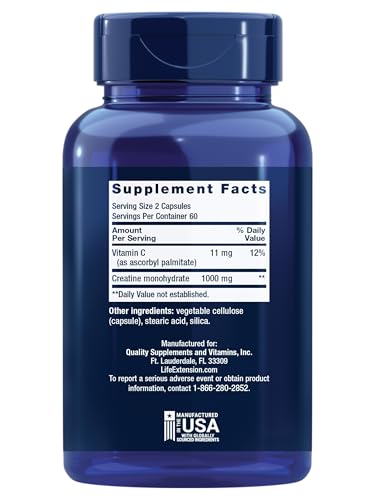 Life Extension Creatine Monohydrate Capsules Non-GMO & Gluten-Free 120 Capsules