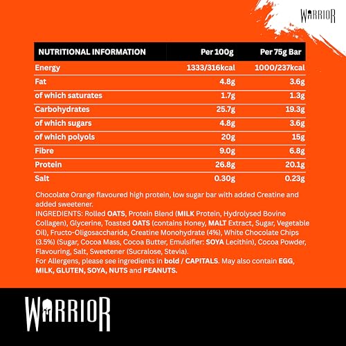 Warrior RAW Plus Creatine Protein Bars Oat Flapjack 20g Protein, 3g Creatine  12 x 75g