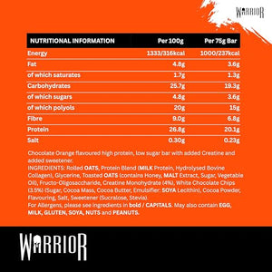 Warrior RAW Plus Creatine Protein Bars Oat Flapjack 20g Protein, 3g Creatine  12 x 75g
