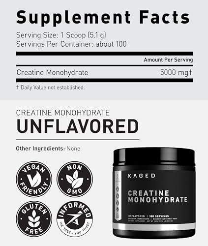 Kaged Pure Micronised Creatine Monohydrate Powder Unflavoured 100 Servings 500g