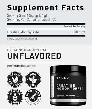 Kaged Pure Micronised Creatine Monohydrate Powder Unflavoured 100 Servings 500g