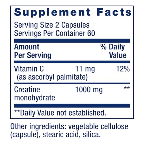 Life Extension Creatine Monohydrate Capsules Non-GMO & Gluten-Free 120 Capsules