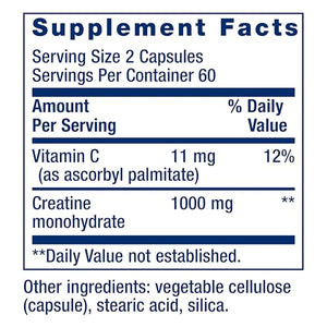 Life Extension Creatine Monohydrate Capsules Non-GMO & Gluten-Free 120 Capsules