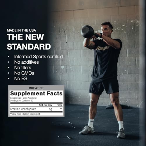 RAW Creatine Monohydrate To-Go Stick Packs – Unflavoured 30 Sticks 5g Per Serving