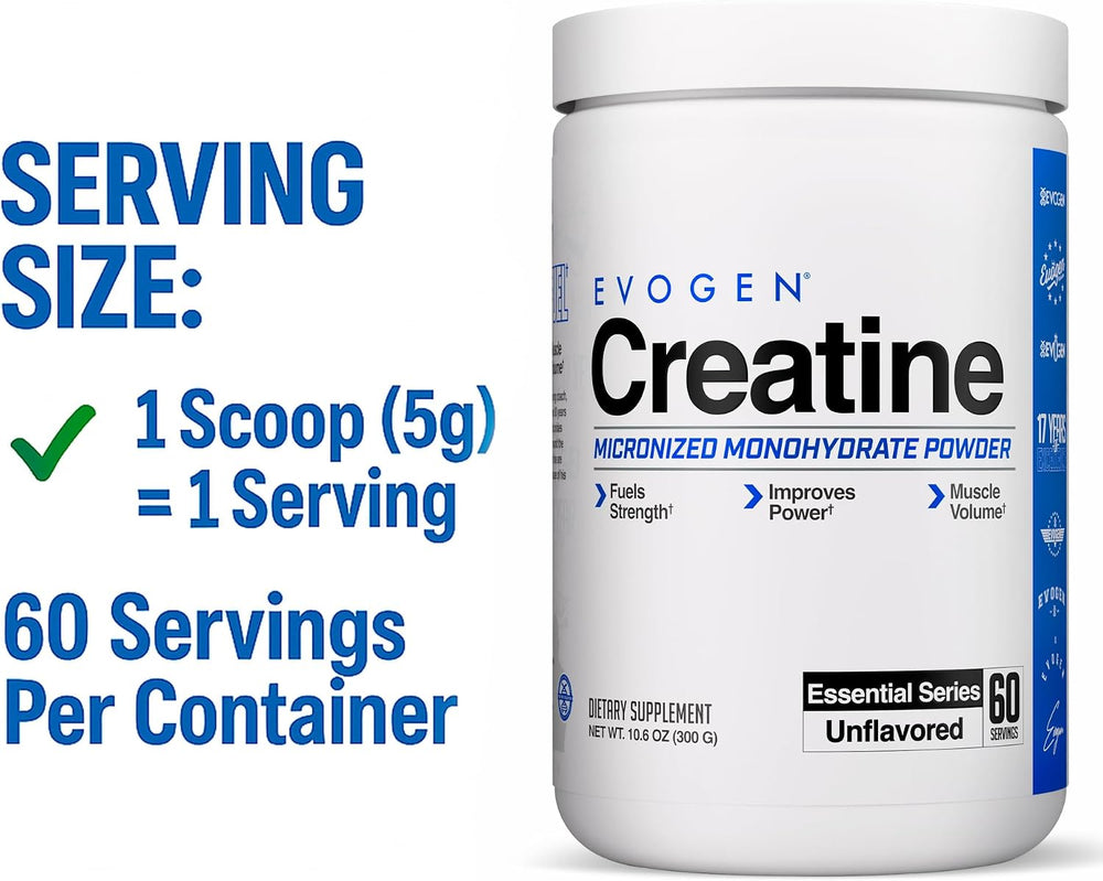 Evogen Premium Micronised Creatine Monohydrate Powder Unflavoured 300g 60 Servings