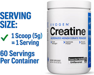 Evogen Premium Micronised Creatine Monohydrate Powder Unflavoured 300g 60 Servings