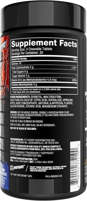 Mutant Creatine Bytz Pure Monohydrate Chewable Tablets Flavoured 80 Tablets
