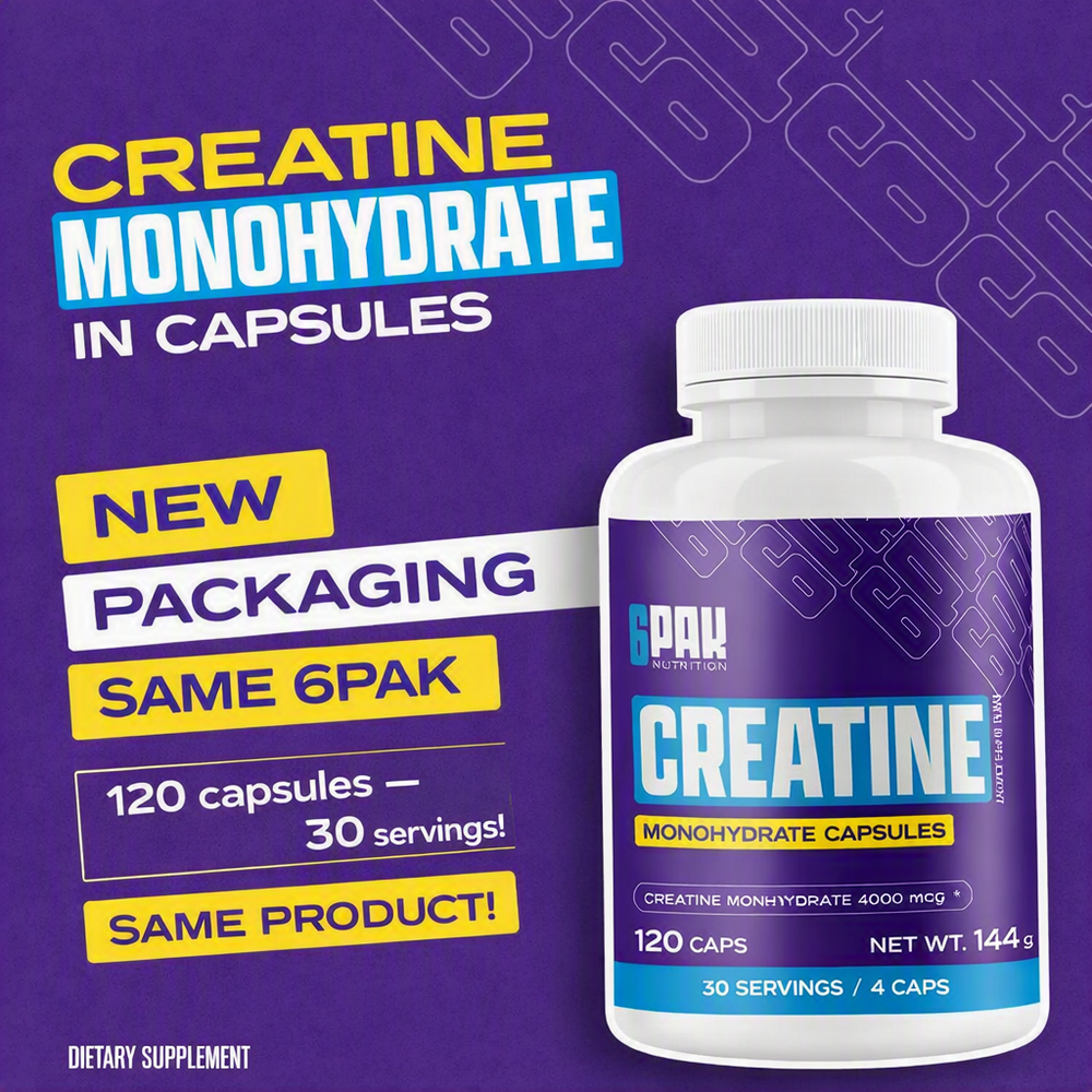 6PAK Nutrition Pure Creatine Monohydrate 144g 120 Capsules