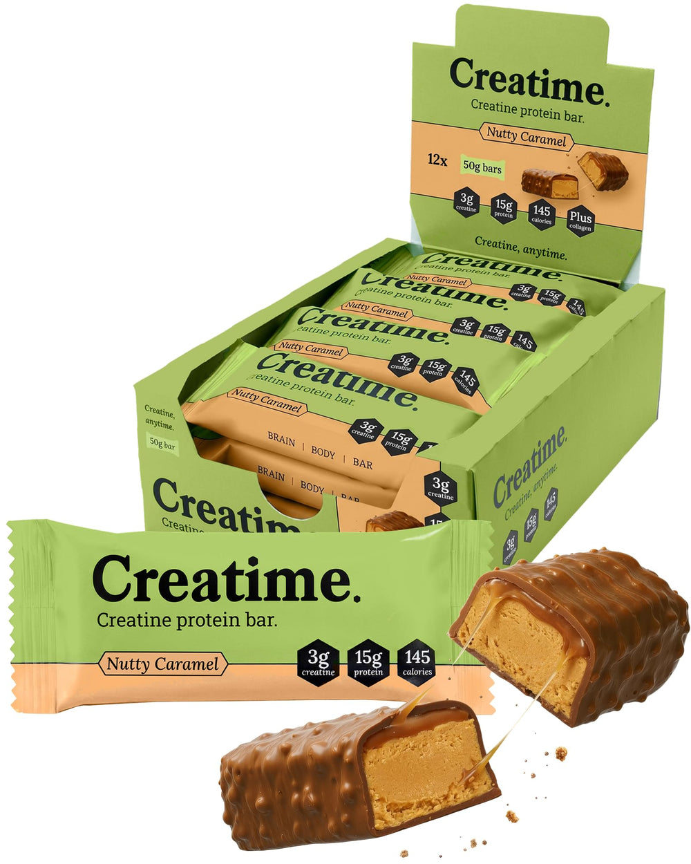 Creatime Creatine Protein Bars Snack with Low Sugar 3g Creatine & 15g Protein 12 Bars