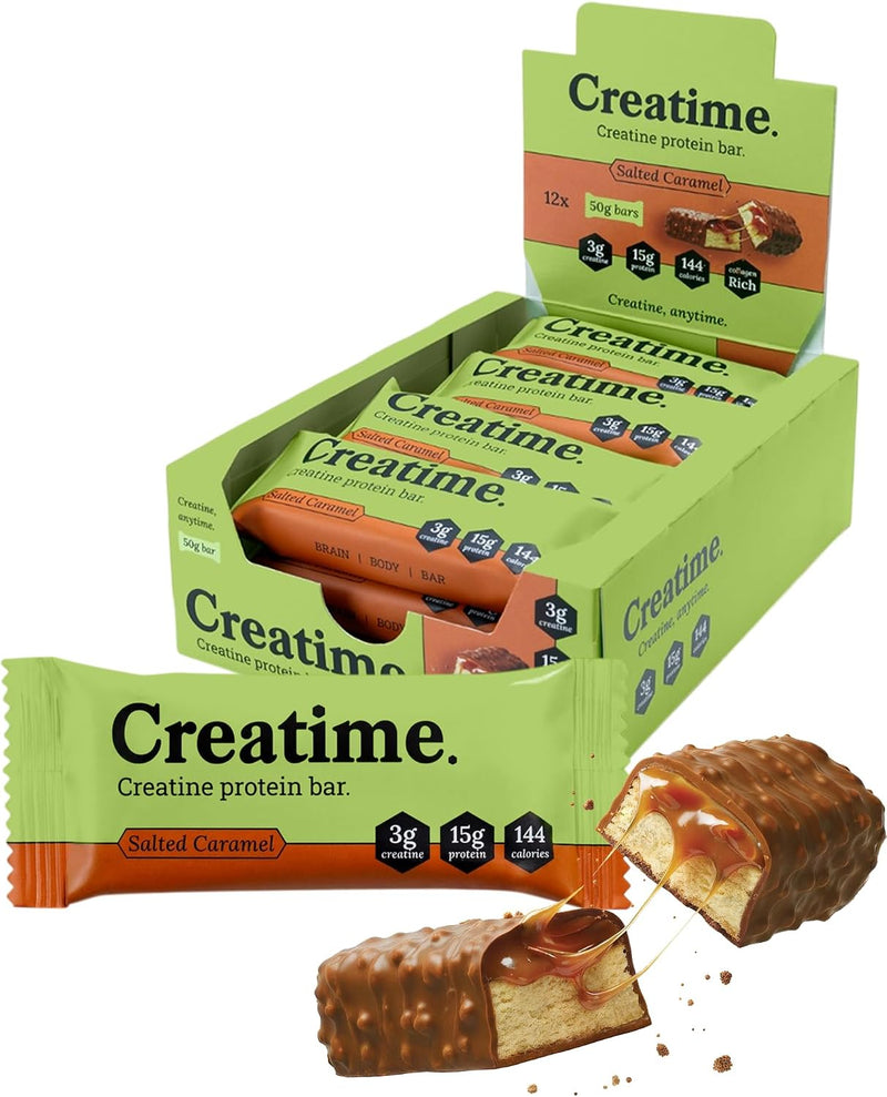 Creatime Creatine Protein Bars Snack with Low Sugar 3g Creatine & 15g Protein 12 Bars
