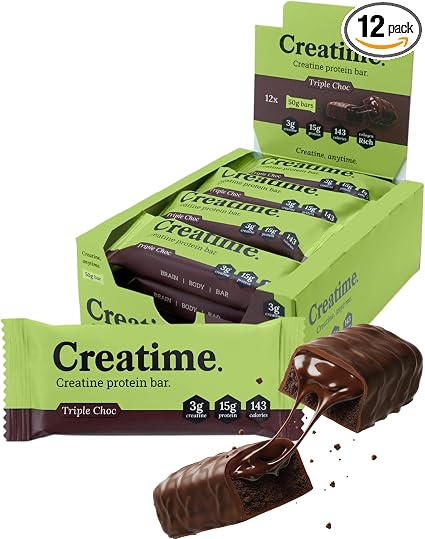 Creatime Creatine Protein Bars Snack with Low Sugar 3g Creatine & 15g Protein 12 Bars