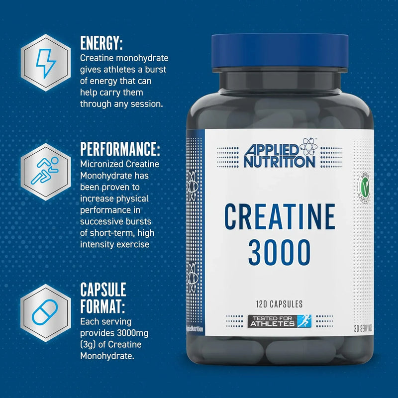 Applied Nutrition Creatine 3000 Capsules unflavoured 120 Caps 30 Servings