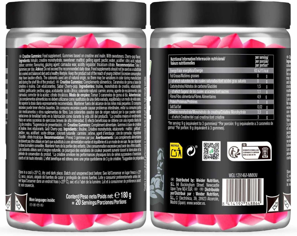Weider Premium Creapure® Creatine Gummies – Cherry 60 Gummies / 20 Servings