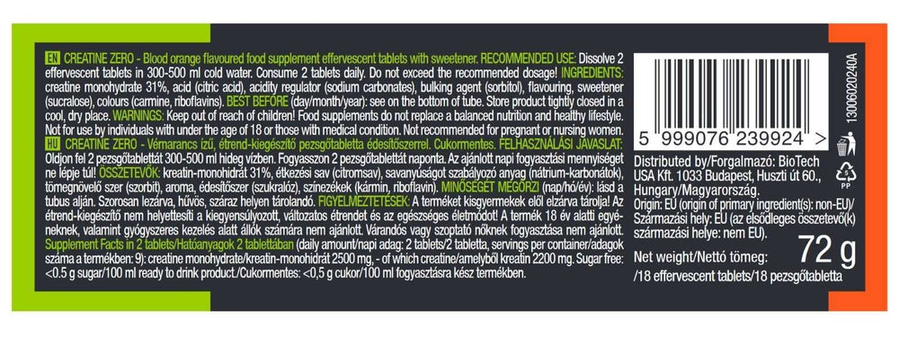 BioTechUSA Creatine Zero Effervescent 18 Tablets