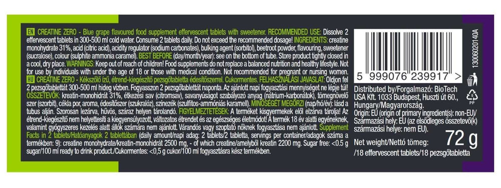 BioTechUSA Creatine Zero Effervescent 18 Tablets