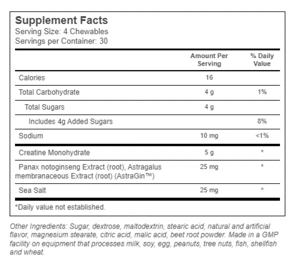 Animal Creatine Chews 5g Monohydrate + AstraGin 120 Chewable Tablets